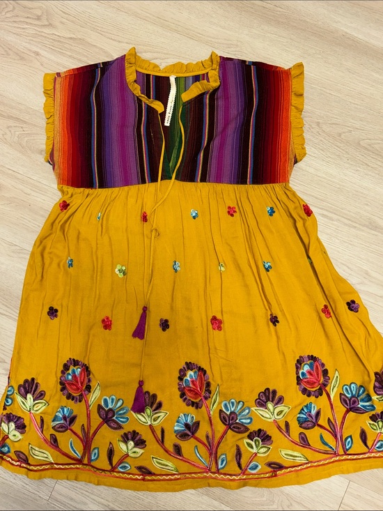 Uncle Frank Dresses & Skirts - Uncle Frank boutique Mustard Yellow Embroidered serape Dress